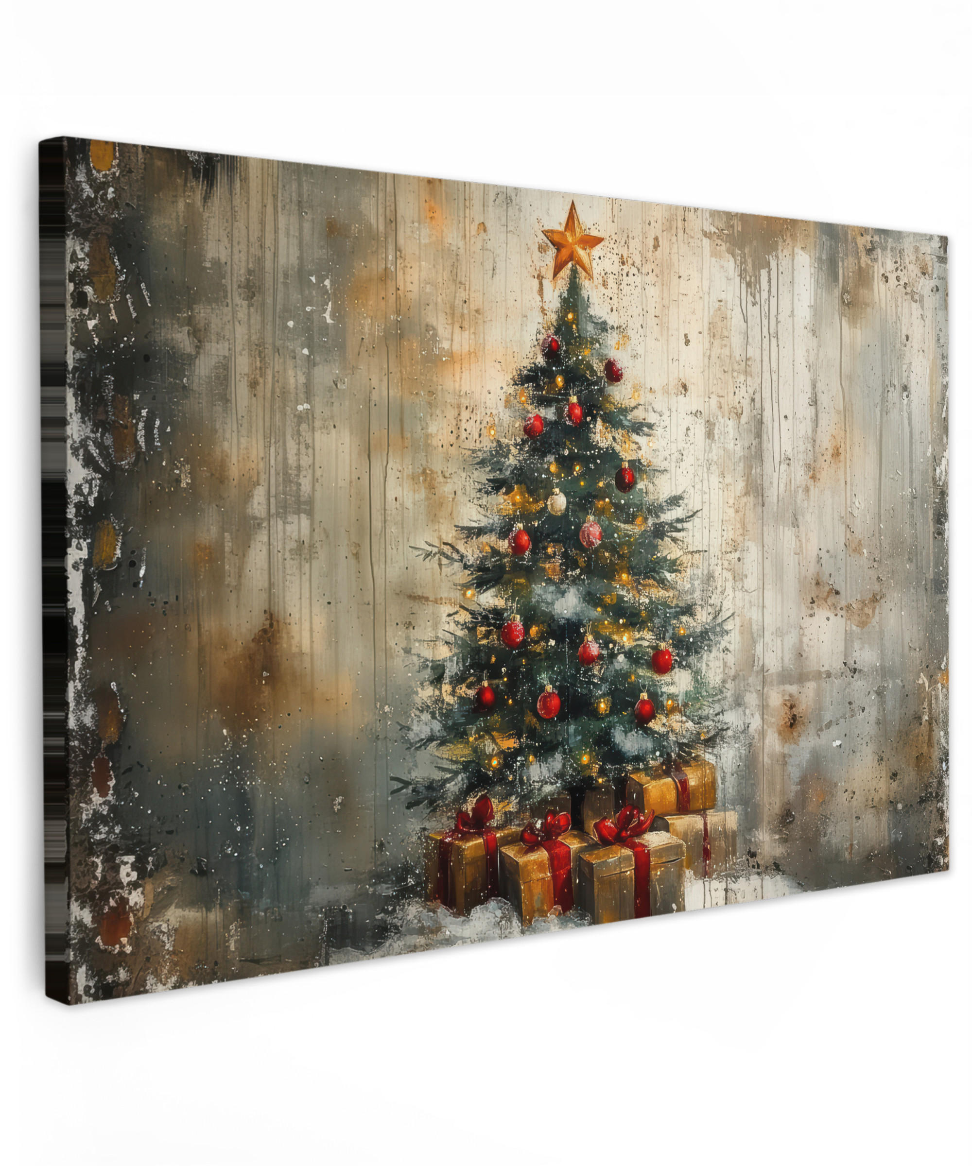 LEINWANDBILD Weihnachtsbaum - Vintage - Weihnachten - Geschenk Deko Schlafzimmer 30x20 cm - Rostfarben, Textil (30/20cm) - MuchoWow
