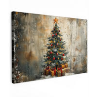 LEINWANDBILD Weihnachtsbaum - Vintage - Weihnachten - Geschenk Deko Schlafzimmer 30x20 cm - Rostfarben, Textil (30/20cm) - MuchoWow