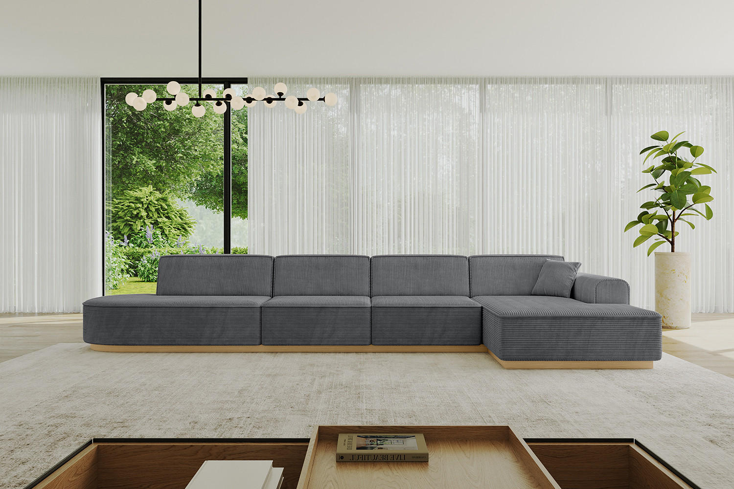 ECKSOFA Ottomane Rechts IREA-L3-v2 - 403x165x81 cm Duneklgrau - Dunkelgrau, Holzwerkstoff/Textil (403/165cm) - ALTDECOR