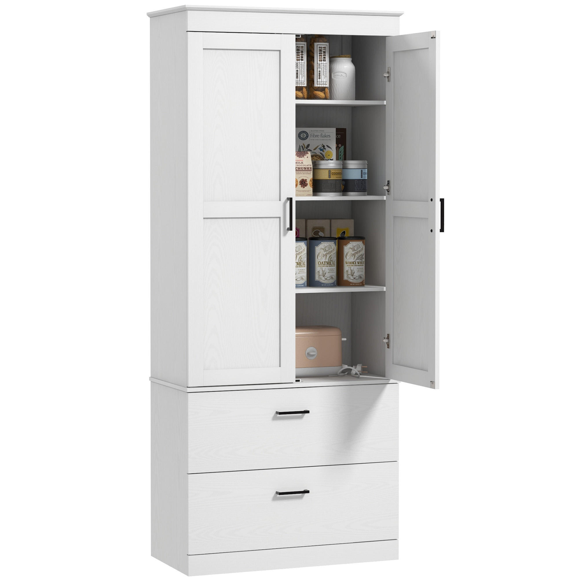 HIGHBOARD DE-11114 2 Schubladen & verstellbare Böden Creme - Weiß, Holzwerkstoff (39/178/75cm) - ComfortXL