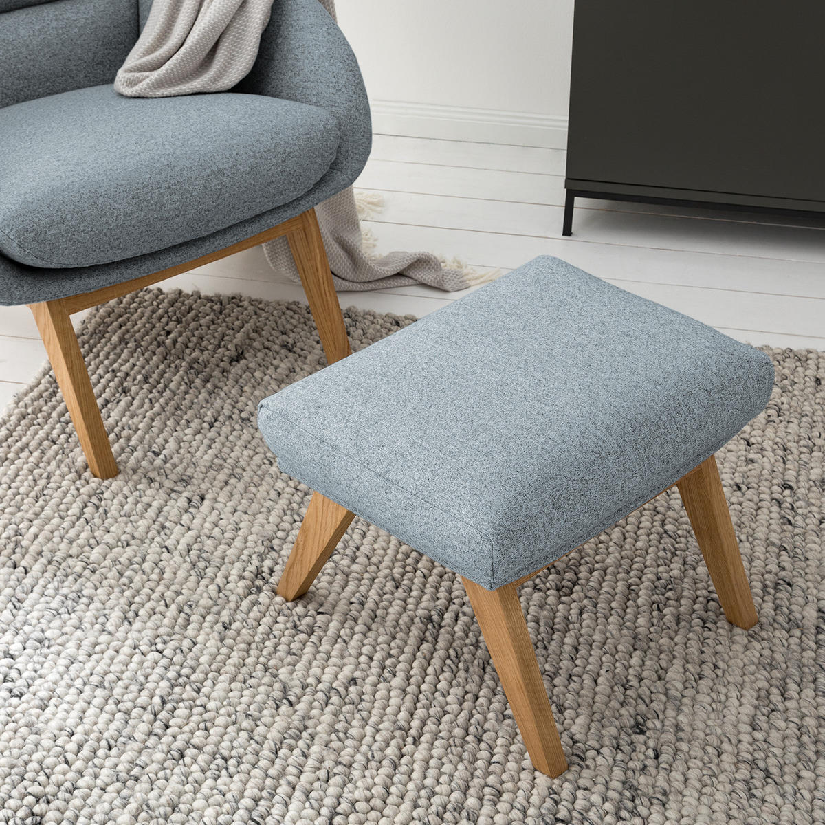 POLSTERHOCKER - Eichefarben/Blaugrau, Eichenholz/Textil (54/41/41cm) - home24