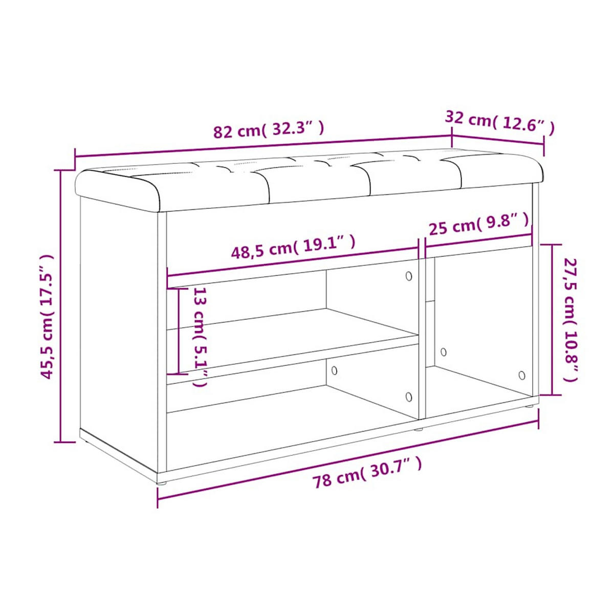 SCHUHBANK Sonoma-Eiche 82/32/45,5 Cm Holzwerkstoff - Braun, Holzwerkstoff (32/45.5/82cm) - vidaXL
