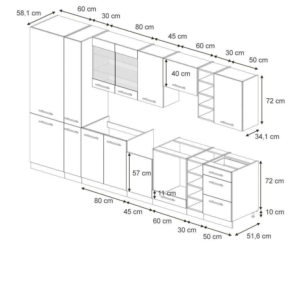 Thumbnail - Vicco Küchenzeile, Dunkelblau, Honigeiche, Holzwerkstoff, Küchenblock,Rechteckig, 355x81.6x60 cm, Küchen, Küchenzeilen &...