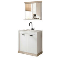 BADKOMBINATION Pinie weiß, Oslo Pinie, Landhaus Badmöbel Set 3-tlg. MIT Waschbecken 81 x 200 cm - Dunkelgrau/Weiß, Holzwerkstoff/Metall (81/200/46cm) - Furn.Design