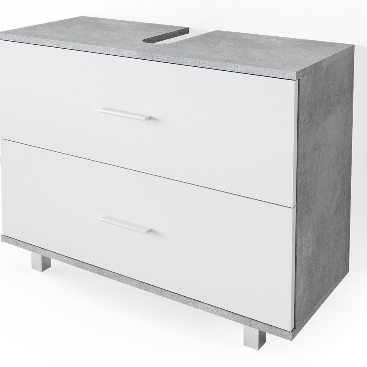 BADMÖBEL-SET Ilias Beton/Weiß 2 Teile, Unterschrank 80 cm - Weiß/Grau, Holzwerkstoff (80.2/60.8/33cm) - Vicco