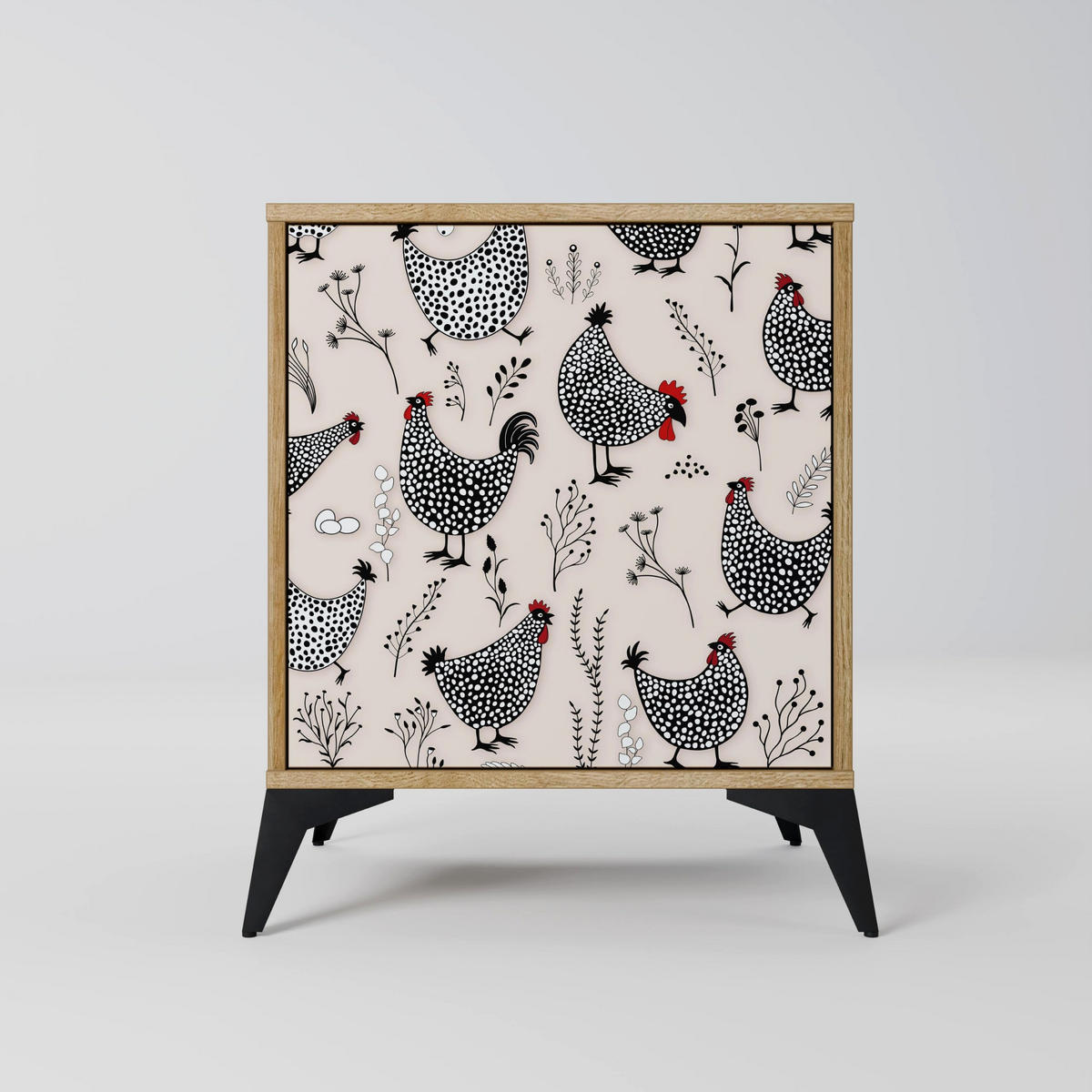 SIDEBOARD HAPPY HENS, Eichefarben, 57,5x42x57,5 cm, Ohne Füße - Eichefarben/Multicolor, Holzwerkstoff (57.5/57.5/42cm) - SpaceRebels