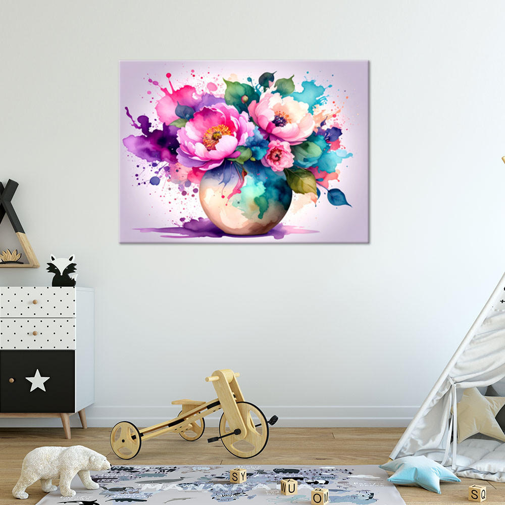 LEINWANDBILD Strauß bunte Blumen Aquarell 100x70cm - Multicolor, Textil (100/70cm) - Feeby