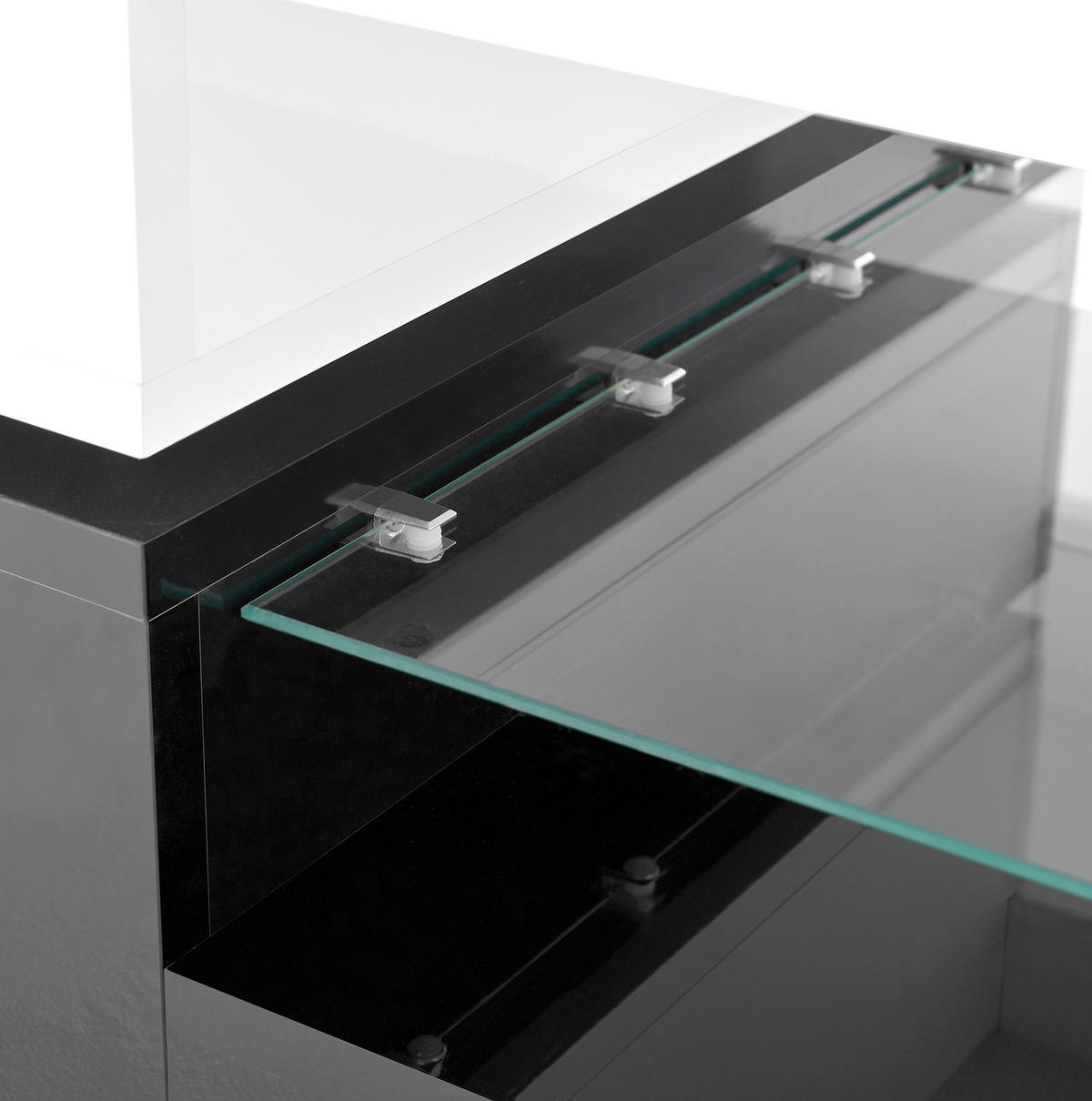 COUCHTISCH 90/45/35,5 cm mit LED-Beleuchtung, Glasablage & Hochglanz in Schwarz/Weiß - Weiß, Holzwerkstoff (90/45/35.5cm) - Flora Grace