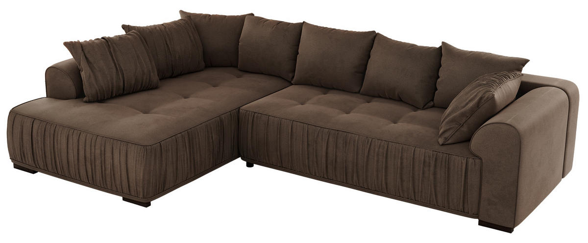 ECKSOFA ORTA Braun Velvet - Links - Schwarz/Braun, Textil (325/200cm) - MKS
