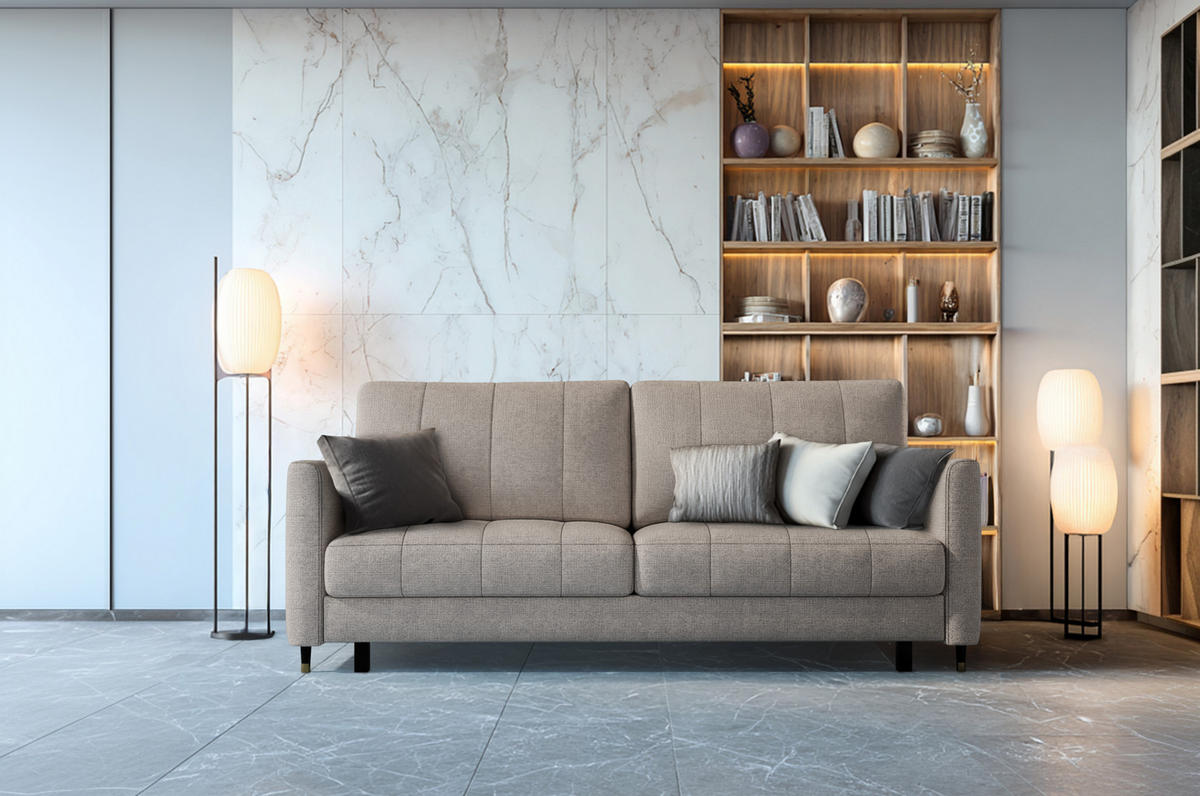 SCHLAFSOFA Gebet – Beige, mit Schlaffunktion und Bettkasten - Beige, Textil (225/100/110cm)