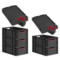 EUROBOX 5x NextGen Color mit Auflagedeckel 22x40x60 cm 44 Liter Schwarz Griffe rot offen - Rot/Schwarz, Kunststoff (40/22/60cm) - PROREGAL