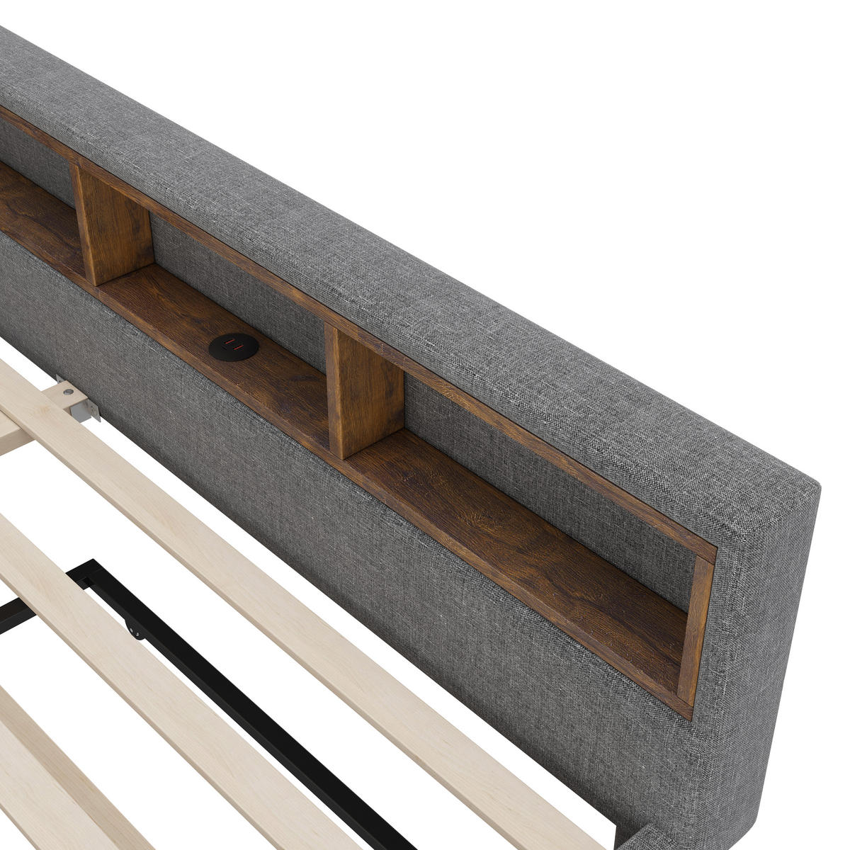 POLSTERBETT aus Leinen 140x200 cm in Grau mit LED-Beleuchtung & USB-C - Grau, Textil (140/200cm) - Modfu