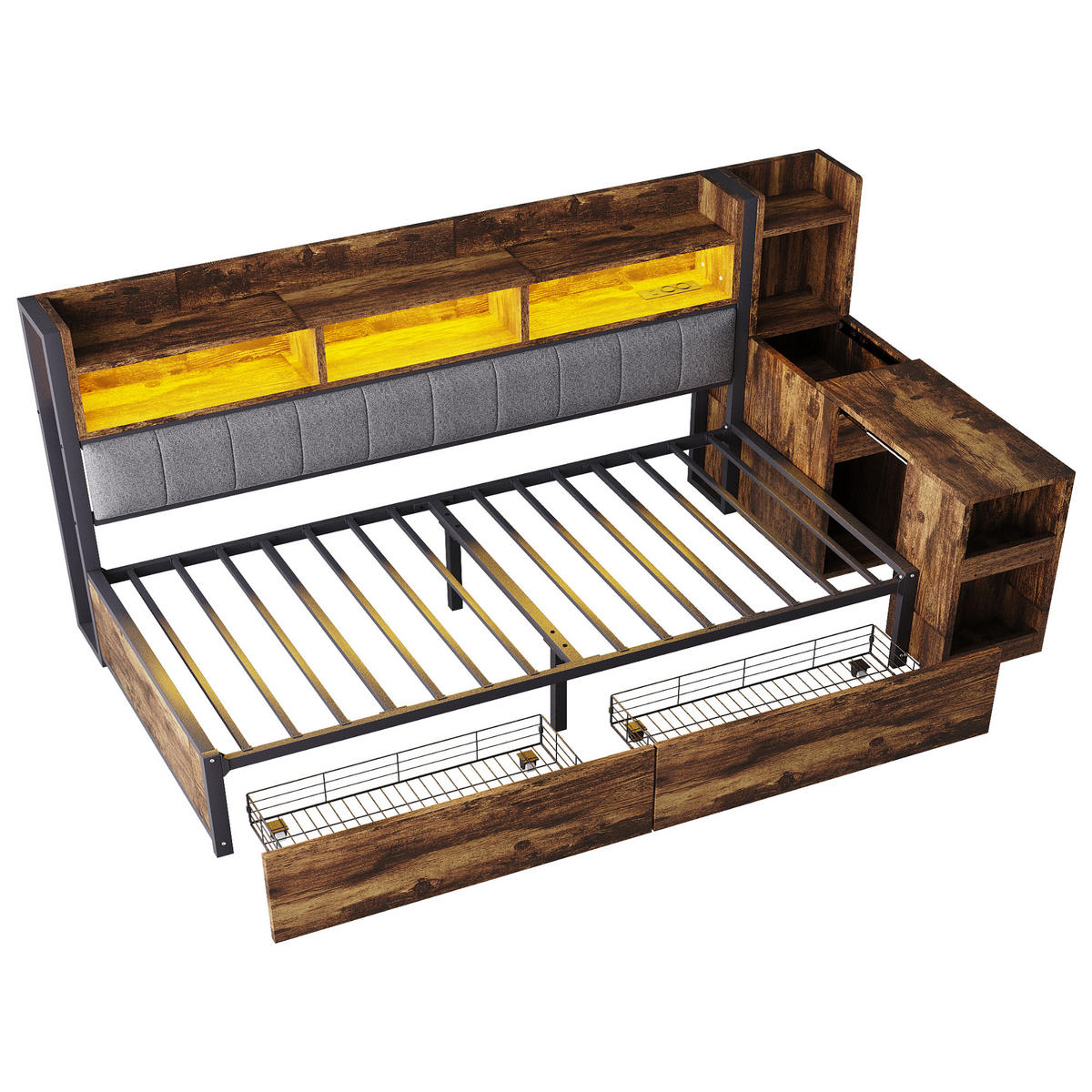 MULTIFUNKTIONSBETT 90/200 cm mit Schreibtisch und Stauraum Holzfarbe aus Metall - Naturfarben, Metall (90/200cm) - OKWISH