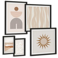 BILDER SET 5er Set - 50x50 cm & 20x30 cm & 40x60 cm Schwarzer Rahmen - Abstrakte Landschafts- und Naturgeometrie - Schwarz, Kunststoff (40/60cm) - TULUP