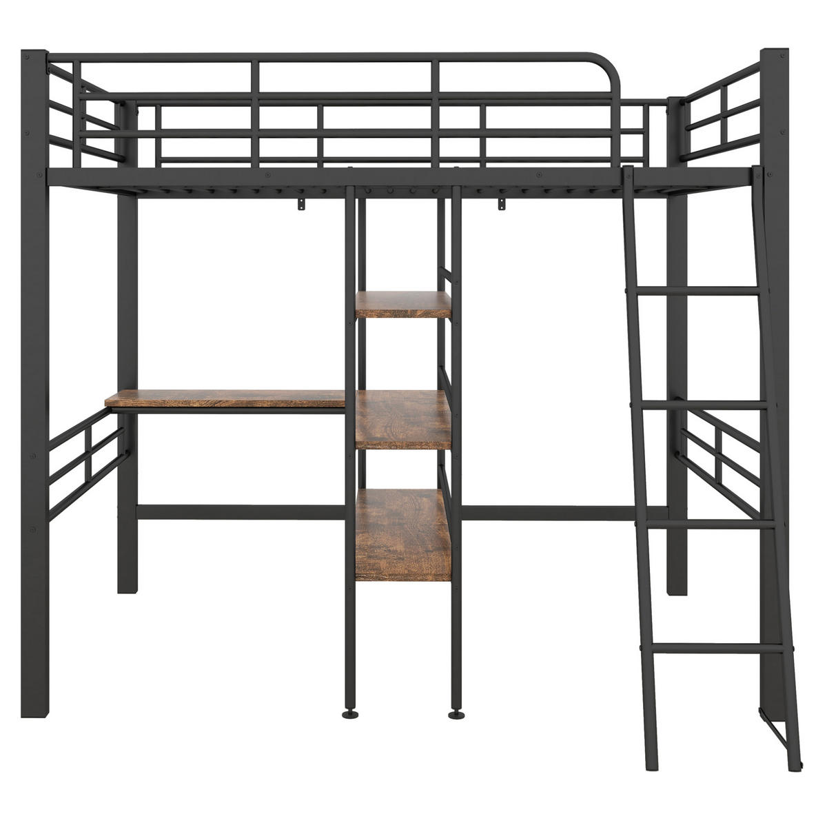 HOCHBETT 90/200 cm mit Schreibtisch, Regalen, Leiter und Rundum-Schutzgitter aus Metall, Schwarz - Schwarz, Metall (90/200cm) - Redom