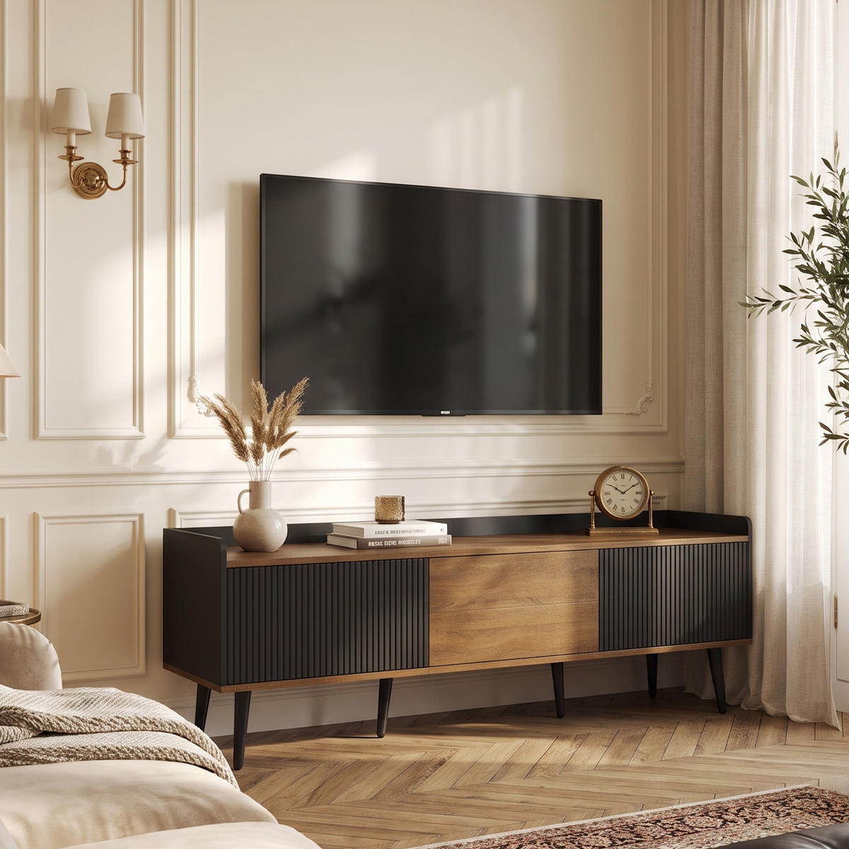 TV-ELEMENT mit Stauraum und 3 Türen, Wohnzimmermöbel, 160 x 39 x 49 cm - Multicolor, Holz (39/49/160cm) - GENKI LIVING