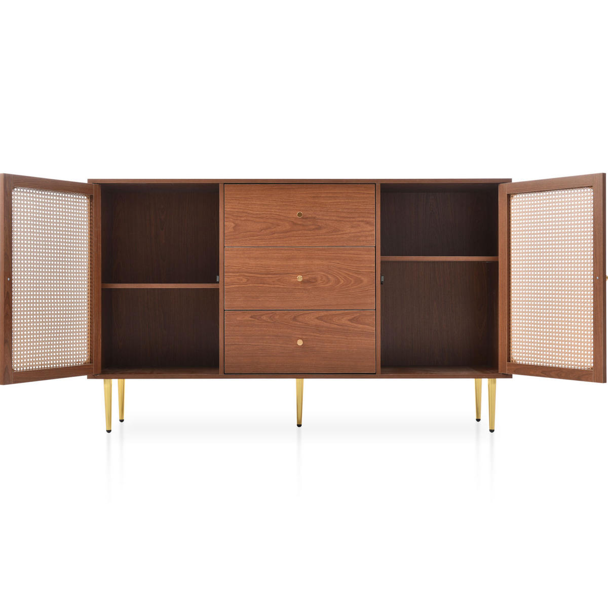 KOMMODE 150/40/90 cm aus Holzwerkstoff und Metall mit höhenverstellbarem Fachboden Nussbaum - Naturfarben, Metall (150/90/40cm) - Modenvie