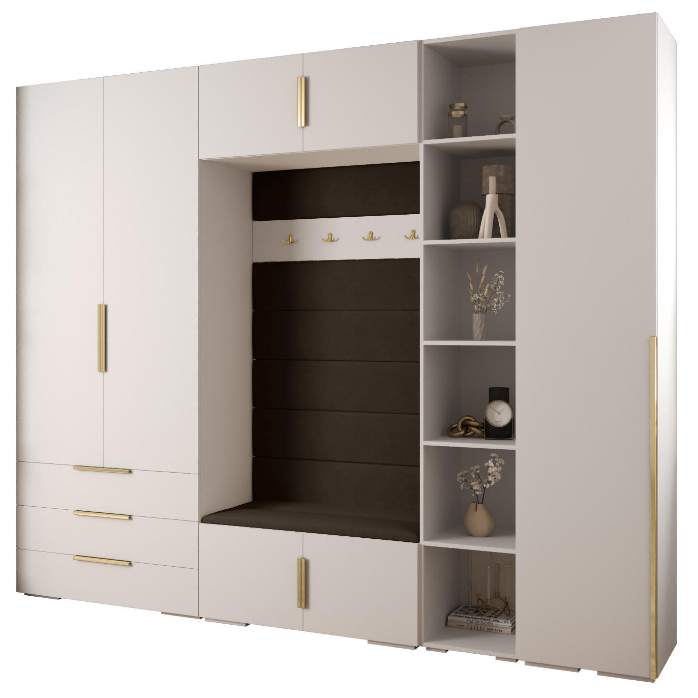 GARDEROBEN-SET 236,7/290/47 - Goldfarben/Weiß, Holz/Kunststoff (290/236.7/47cm) - Abiks Möbel