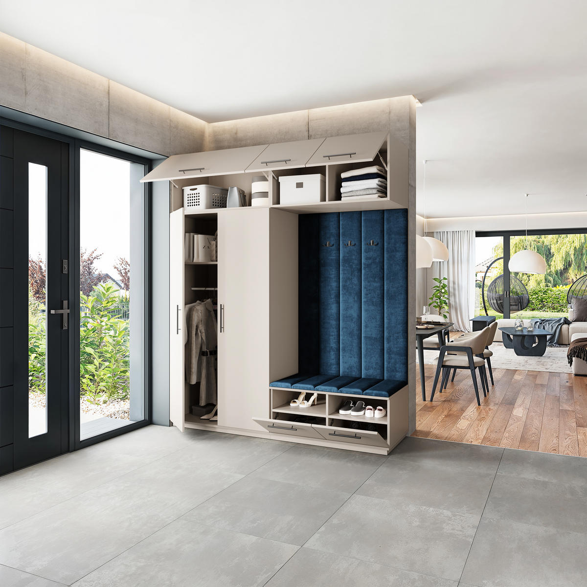 GARDEROBENSCHRANK REMA 200/240/60 cm Modern Garderobe-Set Kaschmir - Kaschmir/Blau, Holzwerkstoff (200/240/60cm) - MASSENO