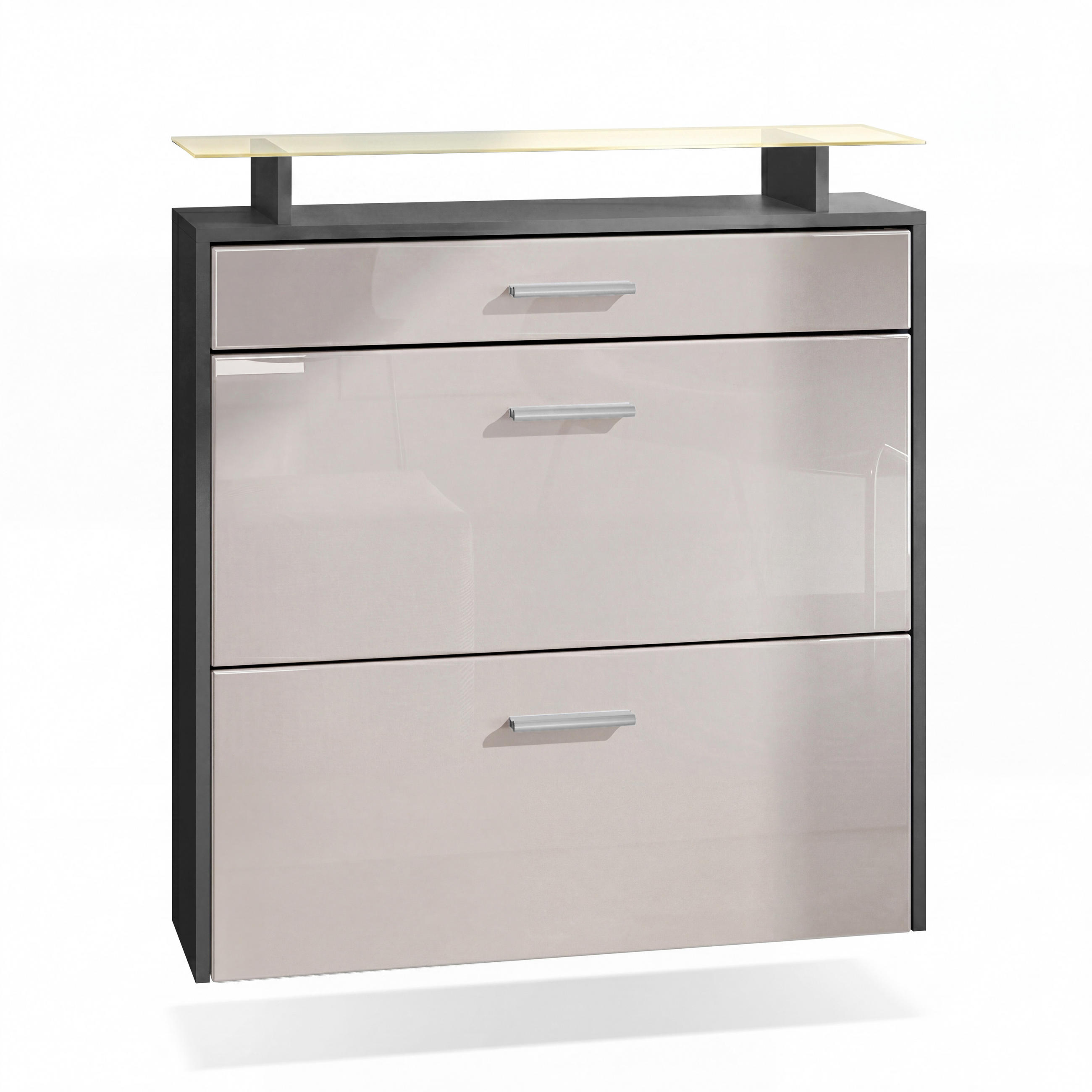 SCHUHSCHRANK Malea Fronten in Sandgrau Hochglanz - Sandfarben, Holzwerkstoff (89/96/23cm) - Vladon