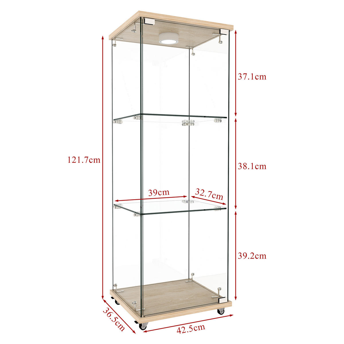 GLASVITRINE 36,5/42,5/120 cm naturfarben aus MDF und Glas mit LED-Beleuchtung - Naturfarben, Holzwerkstoff (42.5/120/36.5cm) - OKWISH