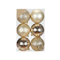 WEIHNACHTSORNAMENTE 6er-Set runde Ornamente mit Dekor Champagner Mix 8 cm - Champagner, Kunststoff (8/8/8cm) - LAALU