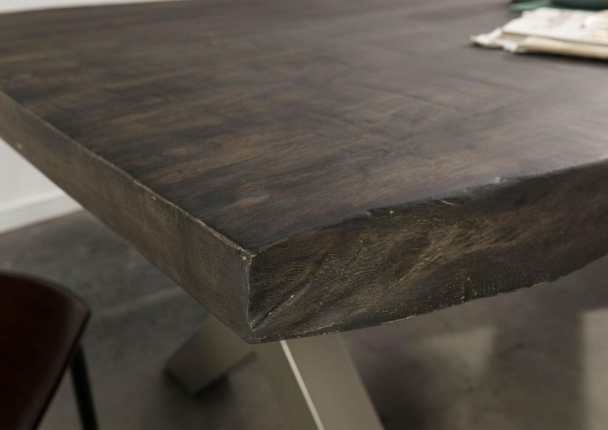 BAUMTISCH Mango 240x100x77 grau lackiert / X-Beine silber matt FREEFORM 5 - Grau, Holz (240/100/77cm) - Massivmoebel24