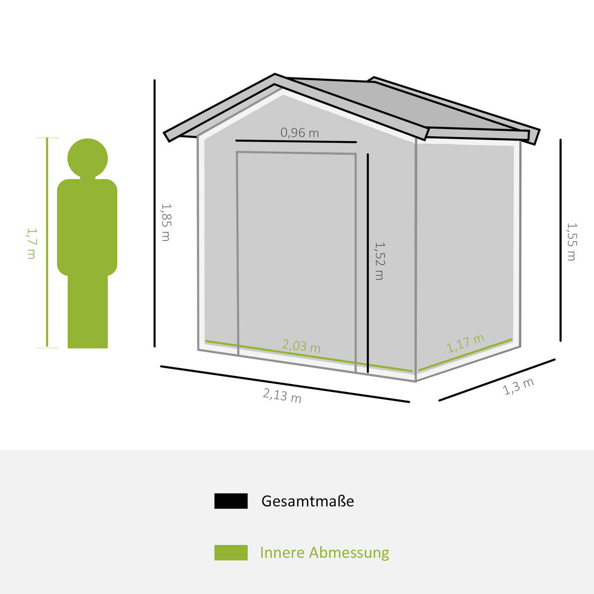 GERÄTEHAUS, Geräteschuppen, Garten Schuppen mit Bodenrahmen, Stahl, Hellgrün - Grün, Metall (130/185/213cm) - Outsunny