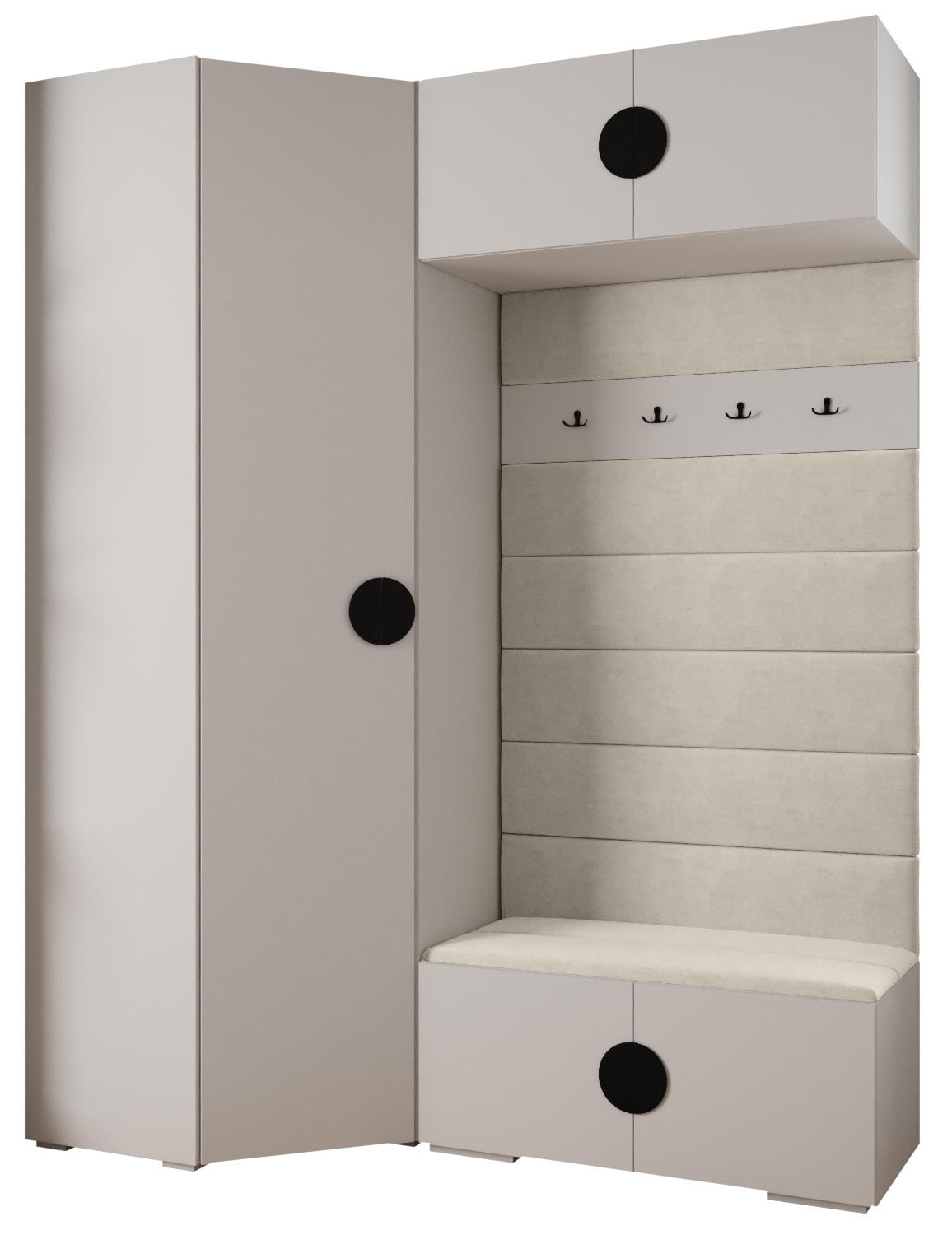 Abiks Möbel Garderoben-Set Weiß, Beige, Schwarz 181.7x236.7x47 cm