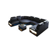 WOHNLANDSCHAFT Asti U Mini - Blau/Schwarz, Leder (352/93/280cm) - Sofa Dreams