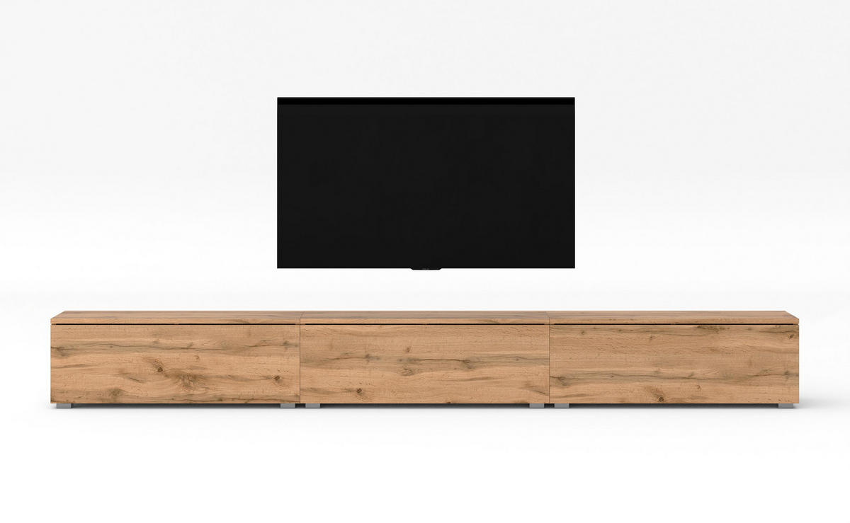 LOWBOARD Loriano 3x100 Eiche Wotan 300/36,5/32 cm – Hängend und Stehend - Braun, Holzwerkstoff/Kunststoff (300/36.5/32cm) - AX Living