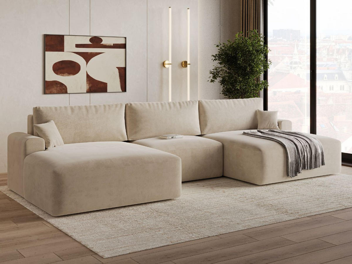 ECKSOFA U Serene Beige - Beige, Holz/Textil (391/145cm) - Graingold