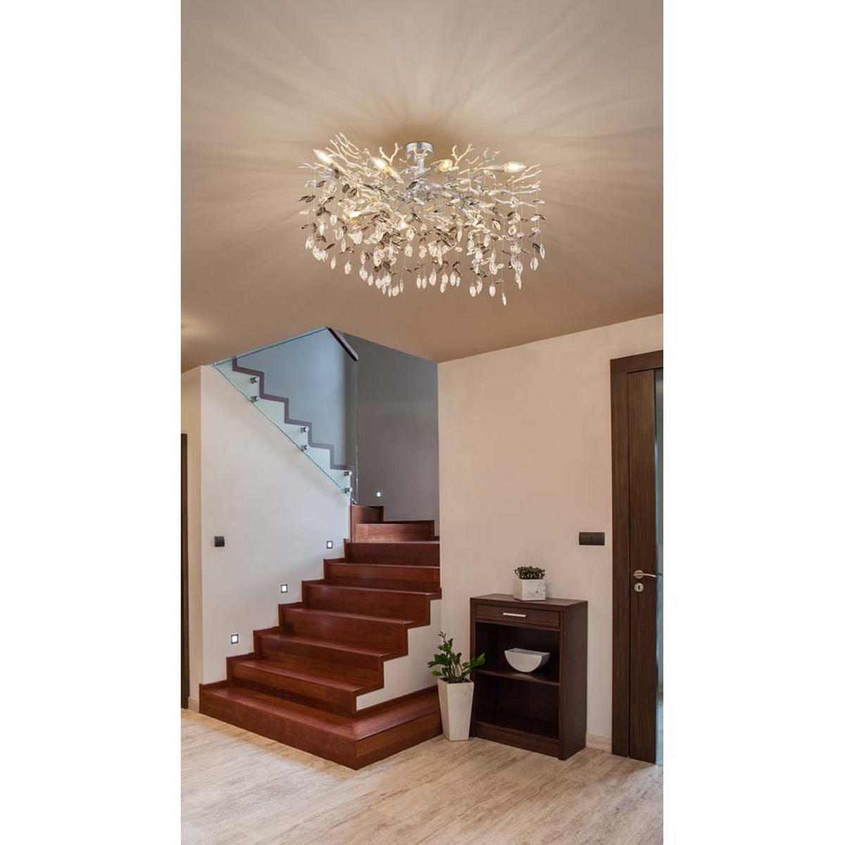 DECKENLEUCHTE Metall Silber, Glaskristalle Rauchfarben - Silberfarben, Glas (85/50/50cm) - Globo Lighting
