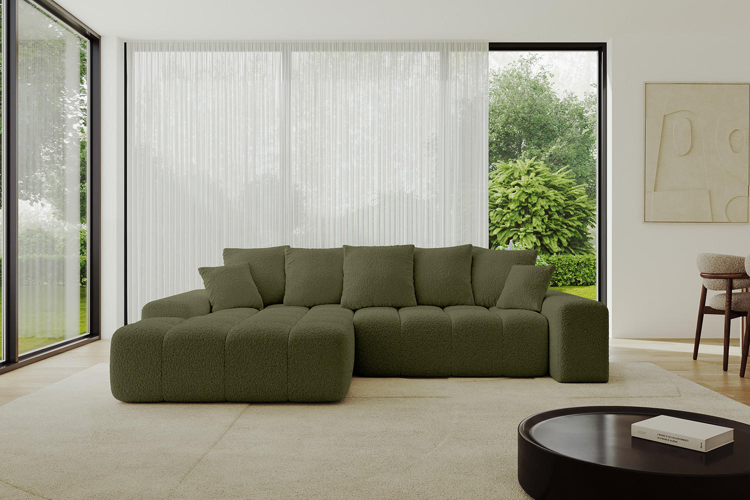 ECKSOFA Ottomane Links ENSI-L - 267x164x88 cm Olivgrün - Olivgrün, Holzwerkstoff/Kunststoff (267/164cm) - ALTDECOR