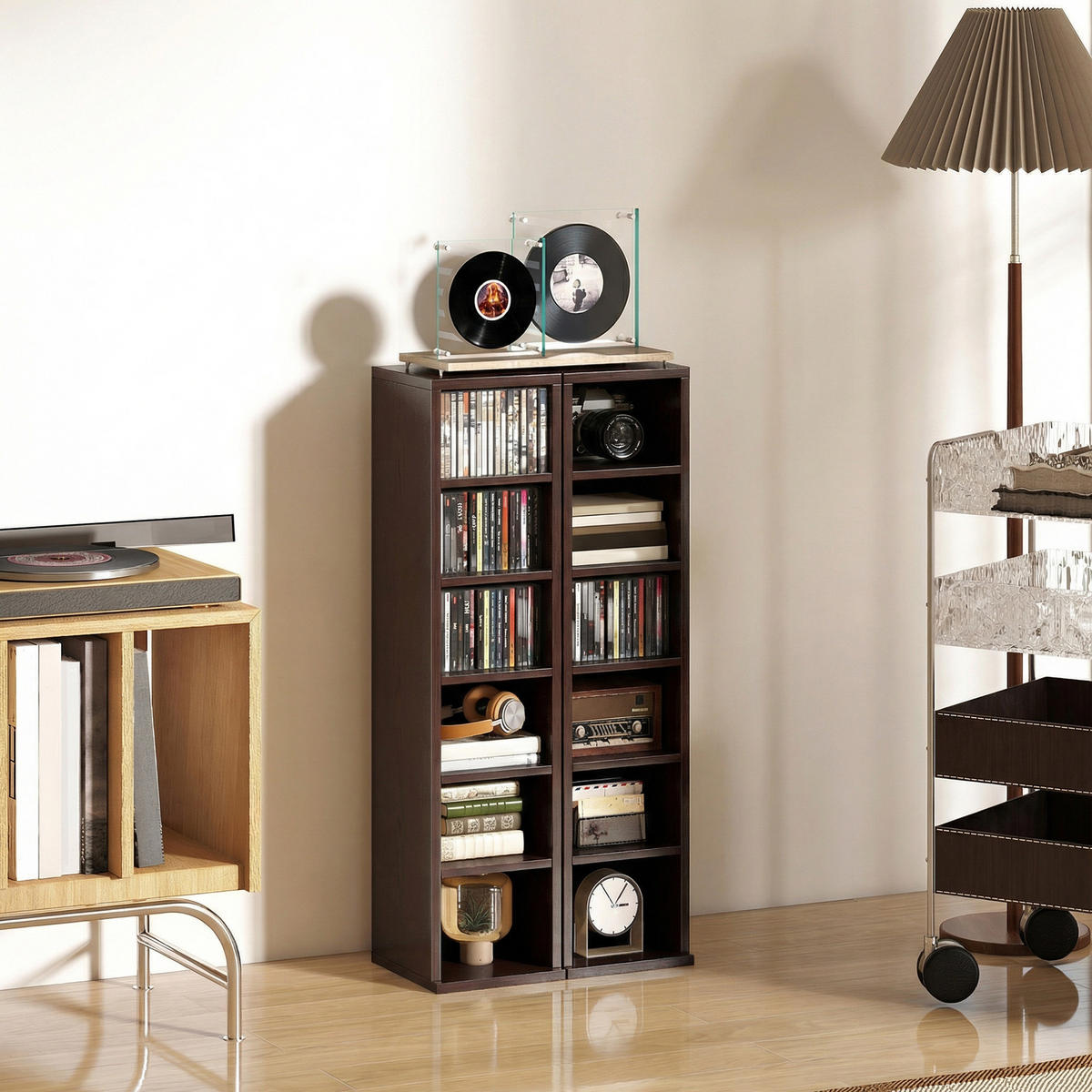 CD-REGAL 2er-Set DE-14520 12 Fächer für 204 CDs Braun - Braun, Holzwerkstoff (22.5/88.5/21cm) - ComfortXL