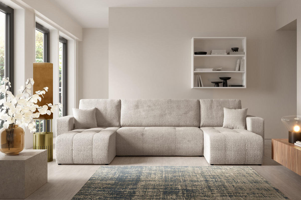 ECKSOFA mit Schlaffunktion Cremig - Beige, Textil (315/145cm) - Furnisell