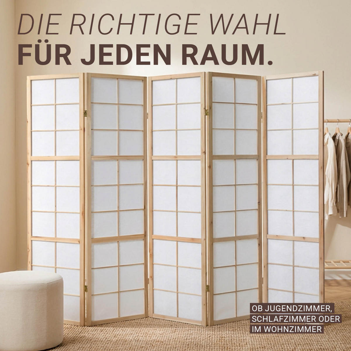 PARAVENT 5-tlg. 220/175 cm Braun Shoji - Braun, Holz (220/175/2cm) - Homestyle4u