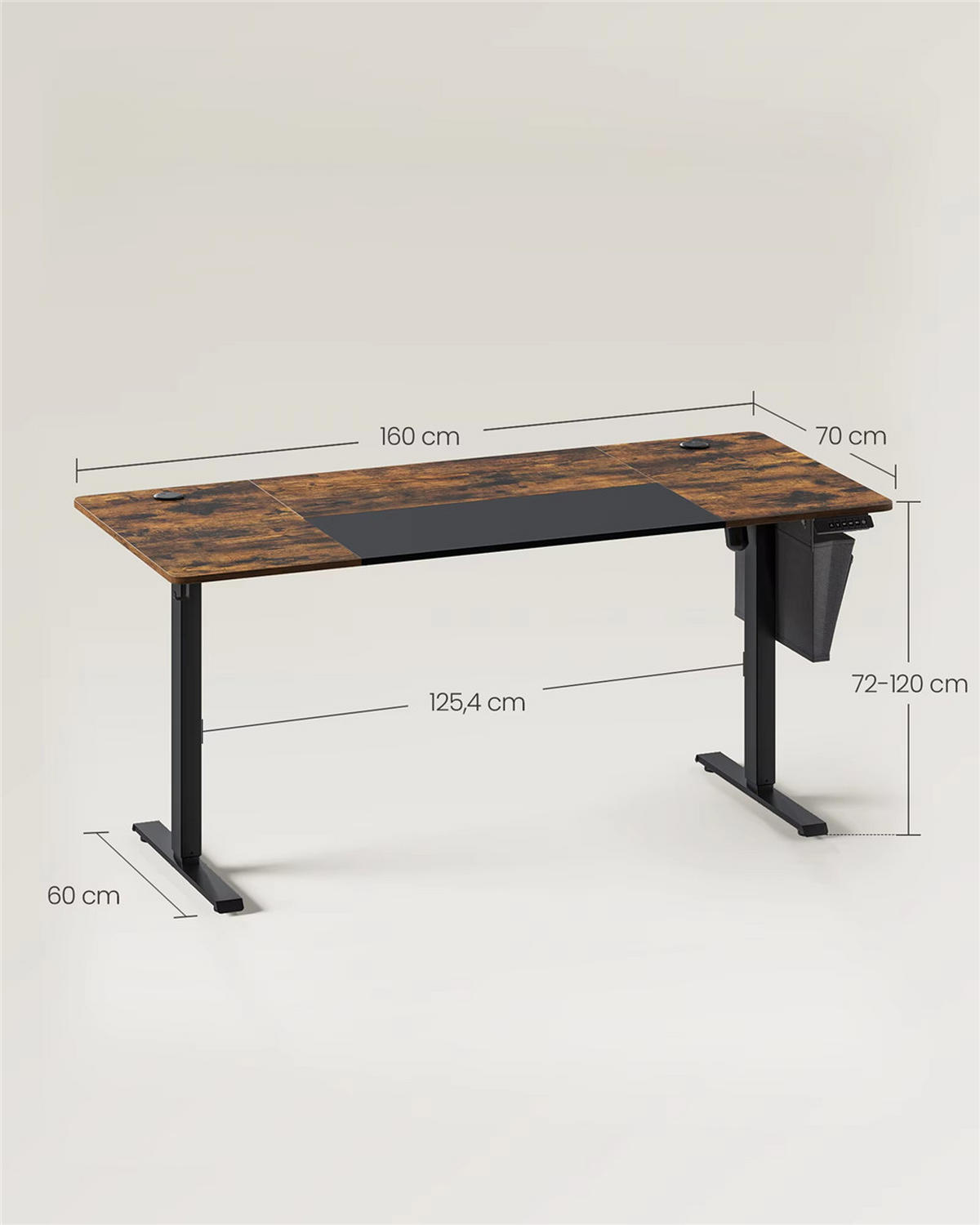 SCHREIBTISCH 160/70/72-120 cm elektrisch höhenverstellbar Tisch - Braun, Holz (160/70/72cm) - Kaket
