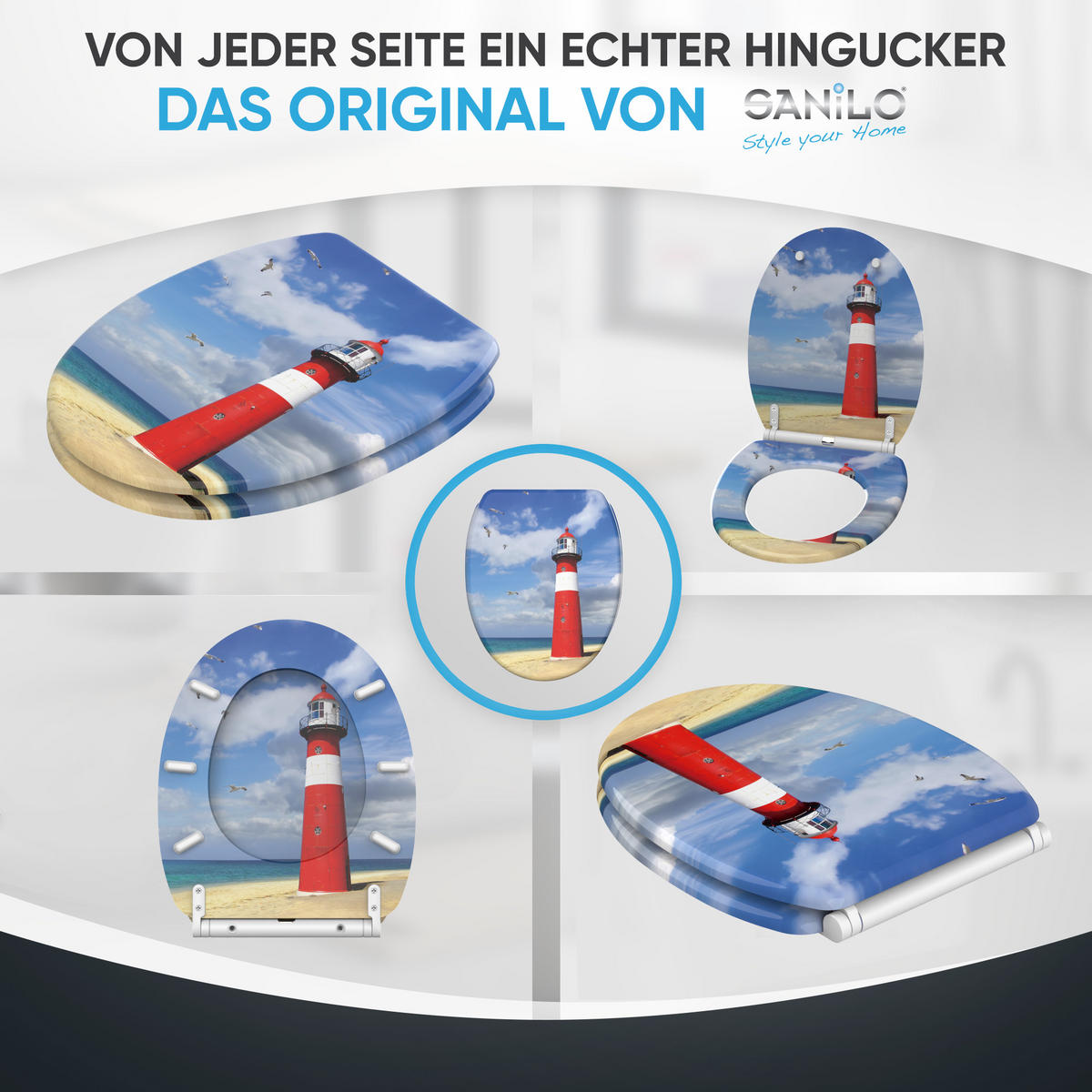 WC-SITZ mit Absenkautomatik & Top Fix Leuchtturm - Rot, Holzwerkstoff (37.7/5.5/48cm) - Sanilo