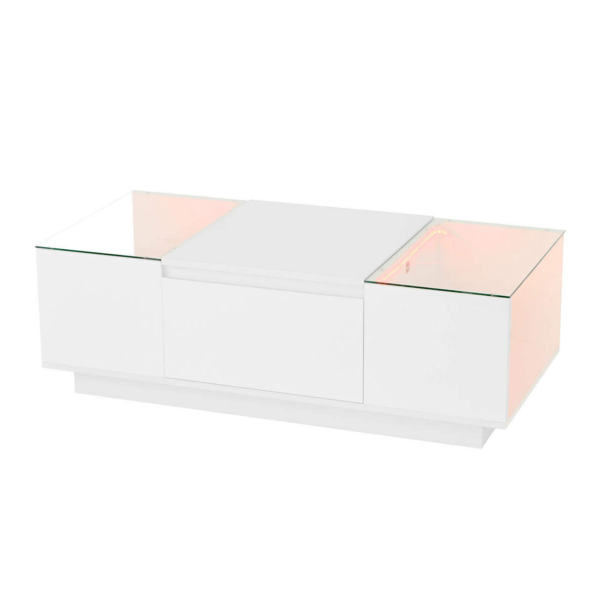 COUCHTISCH aus Spanplatte 105x50x35 cm in Weiß mit LED-Beleuchtung - Weiß, Holzwerkstoff (105/50/35cm) - Modfu