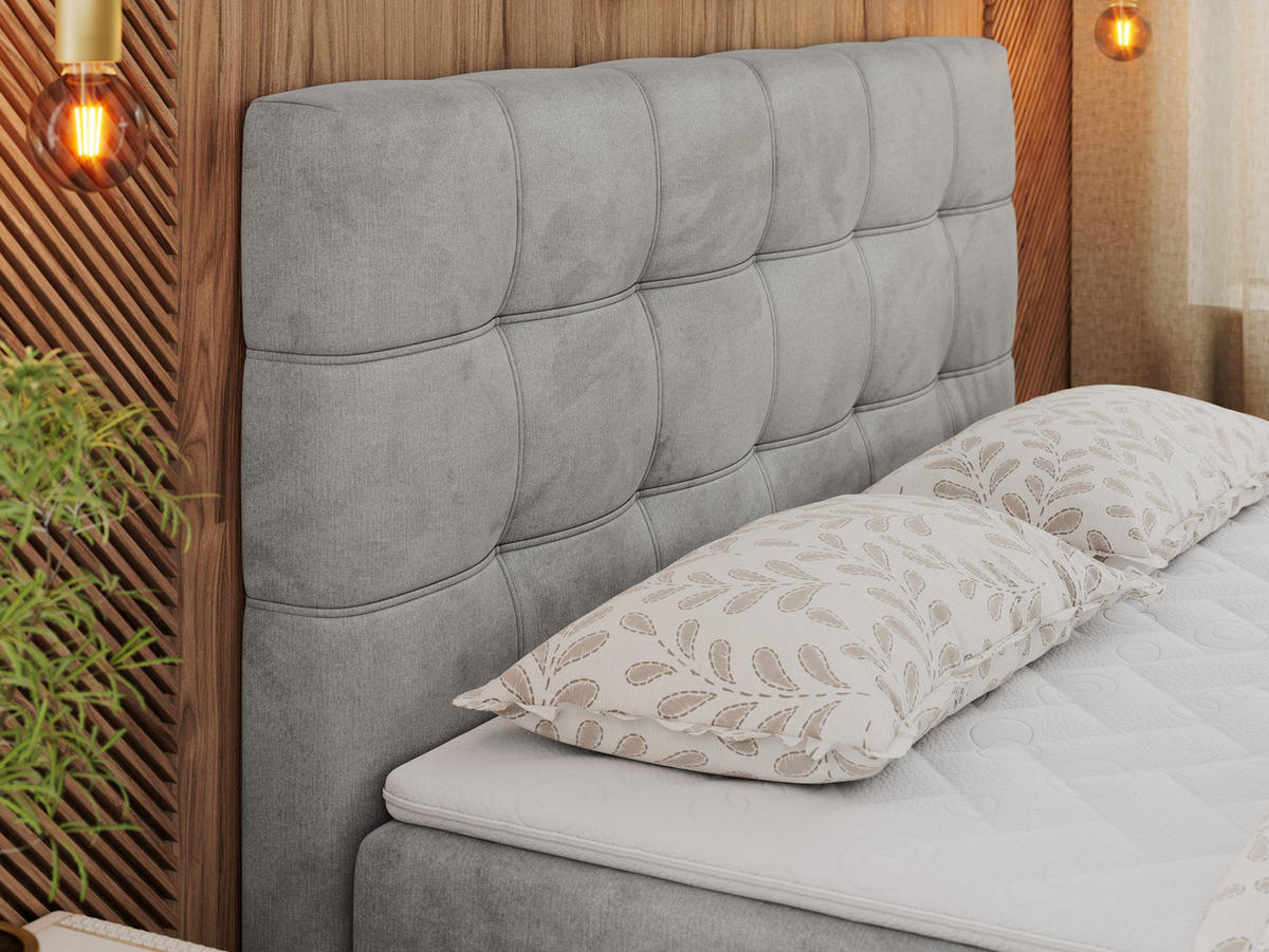 BOXBETT ERNI 180/200 - Hellgrau Velvet - H3 - Hellgrau, Holz/Textil (180/200cm) - MKS