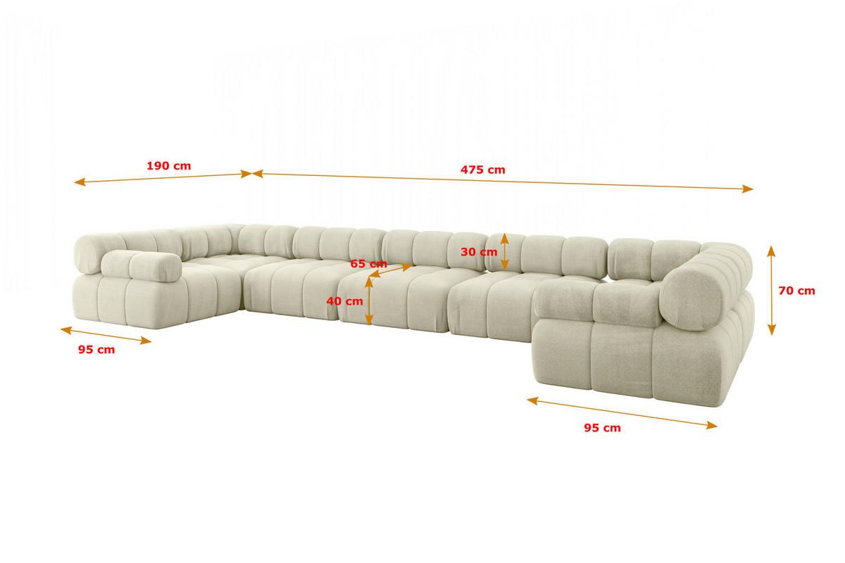 WOHNLANDSCHAFT modulares Sofa Birno-U3 - 475x190x70 cm Beige Velours - Beige, Holzwerkstoff/Textil (475/70/190cm) - ALTDECOR