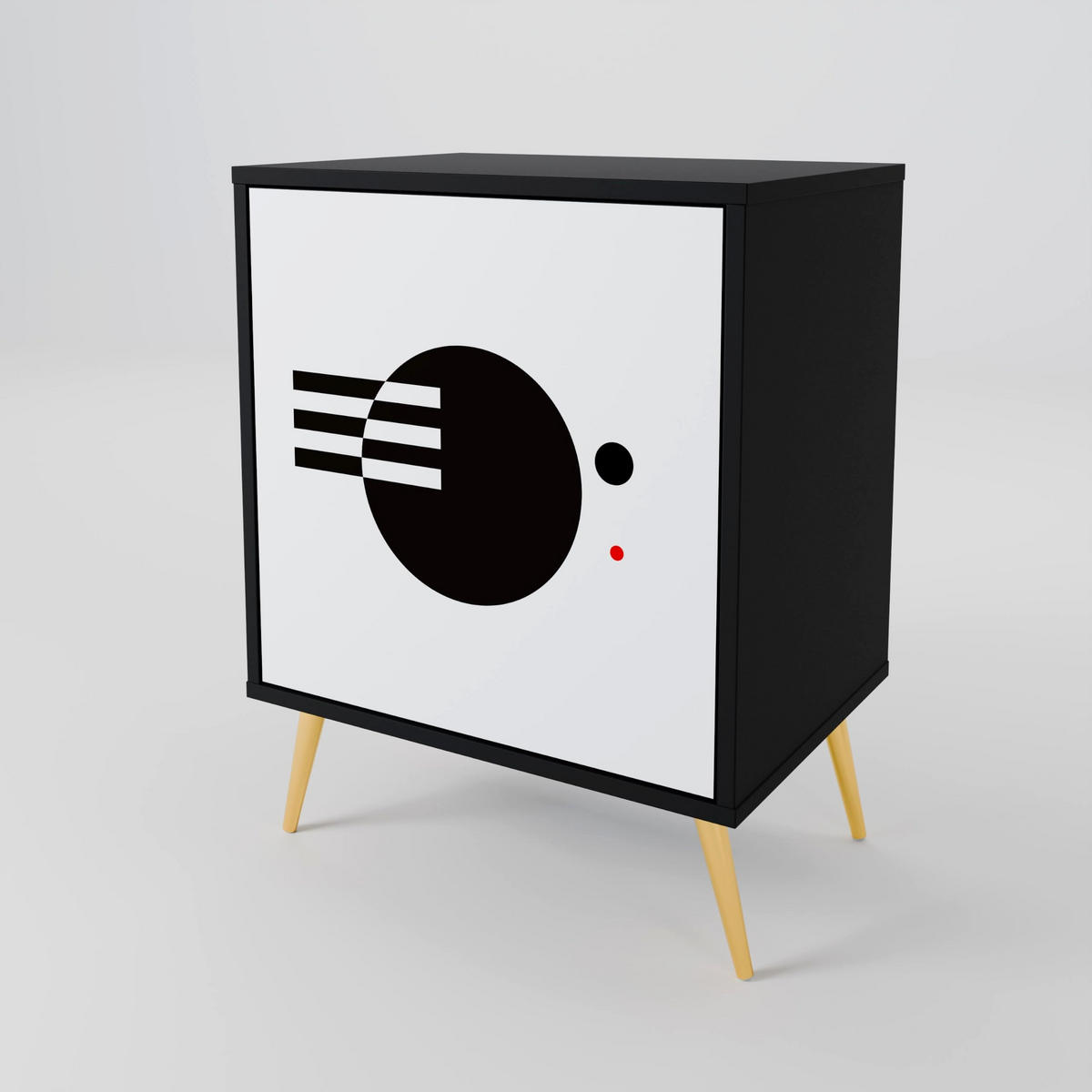 SIDEBOARD BLACK AND WHITE COMBINATION, Schwarz, 57,5x42x70,5 cm, Schwarze Metall-Sternfüße - Multicolor/Schwarz, Holzwerkstoff/Metall (57.5/70.5/42cm) - SpaceRebels