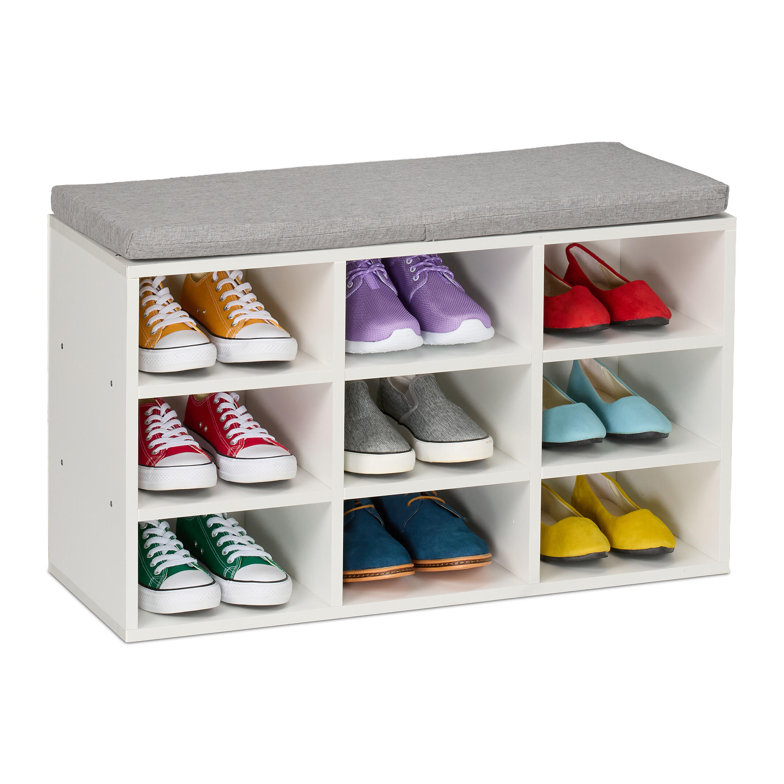 SCHUHBANK - Weiß, Holzwerkstoff/Textil (80/49.5/31cm) - Relaxdays