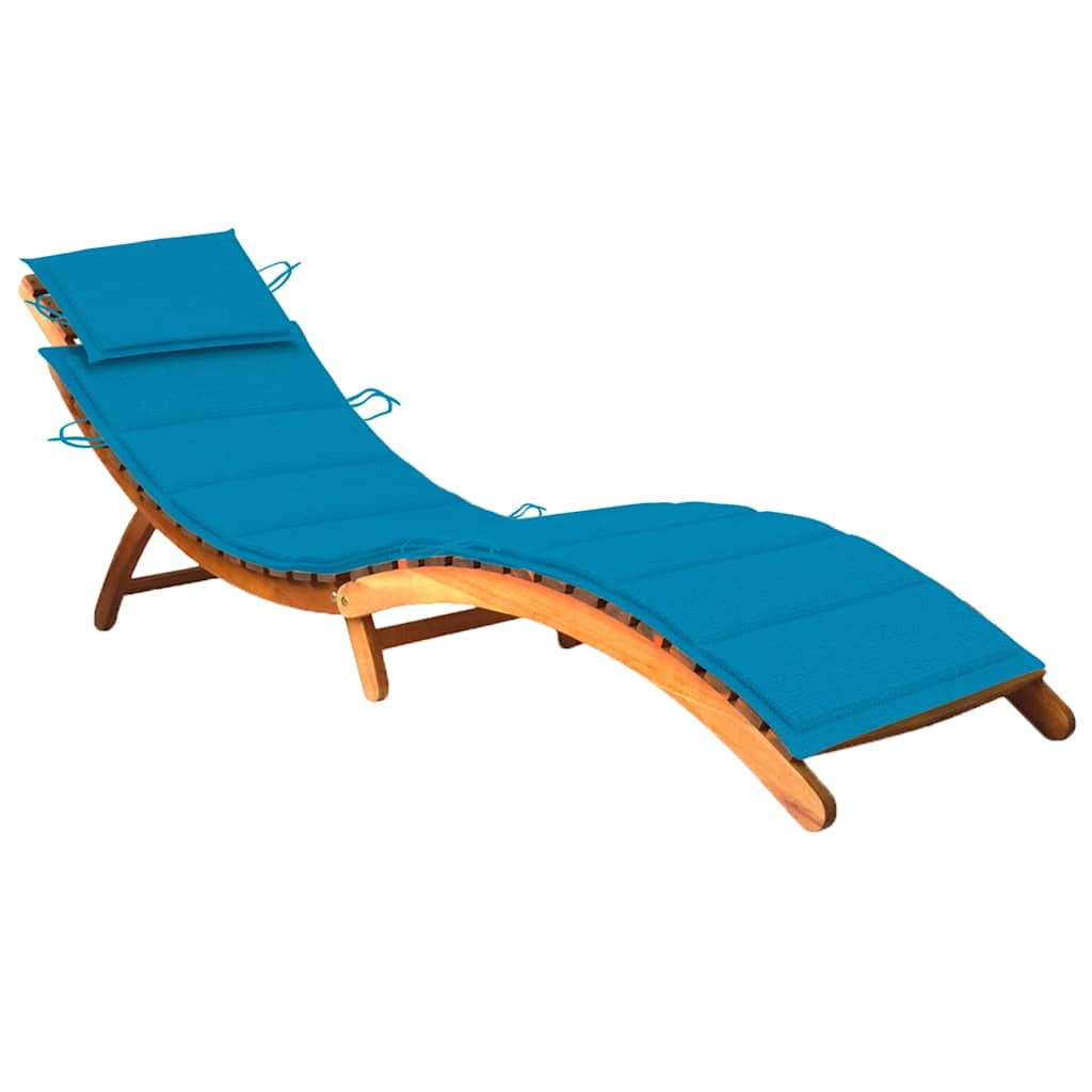 SONNENLIEGE mit Auflage Akazie Massivholz - Blau, Holz (55/64/184cm) - furnicato