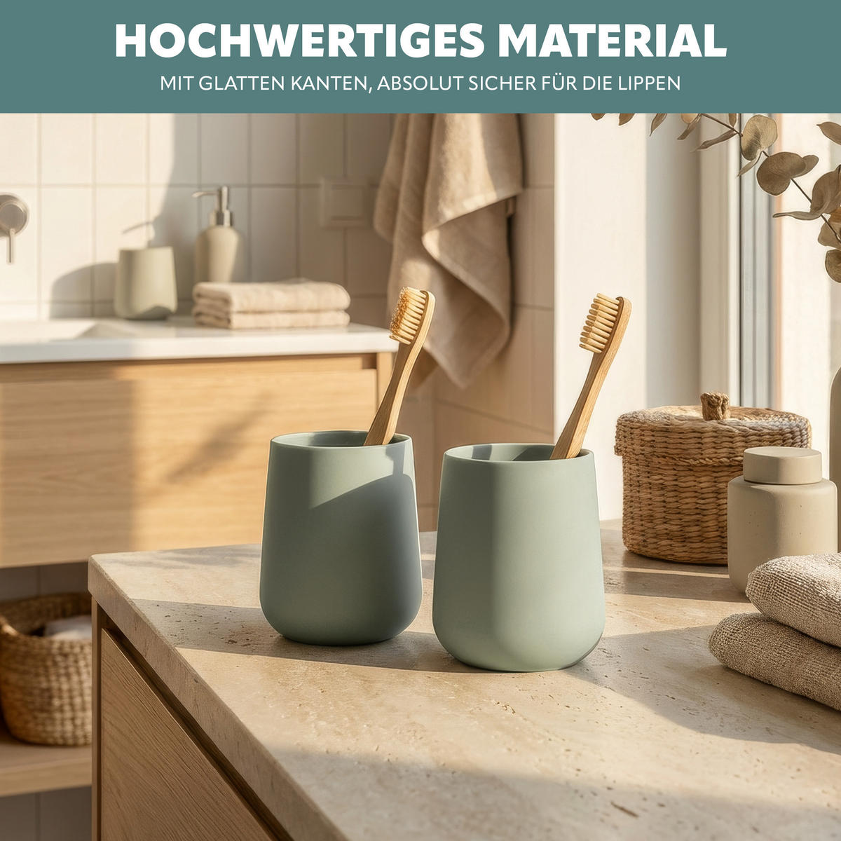BECHER-SET TESERO 2tlg., Soft-Touch, salbei - Salbeigrün, Kunststoff (8.5/10.5/8.5cm) - eluno