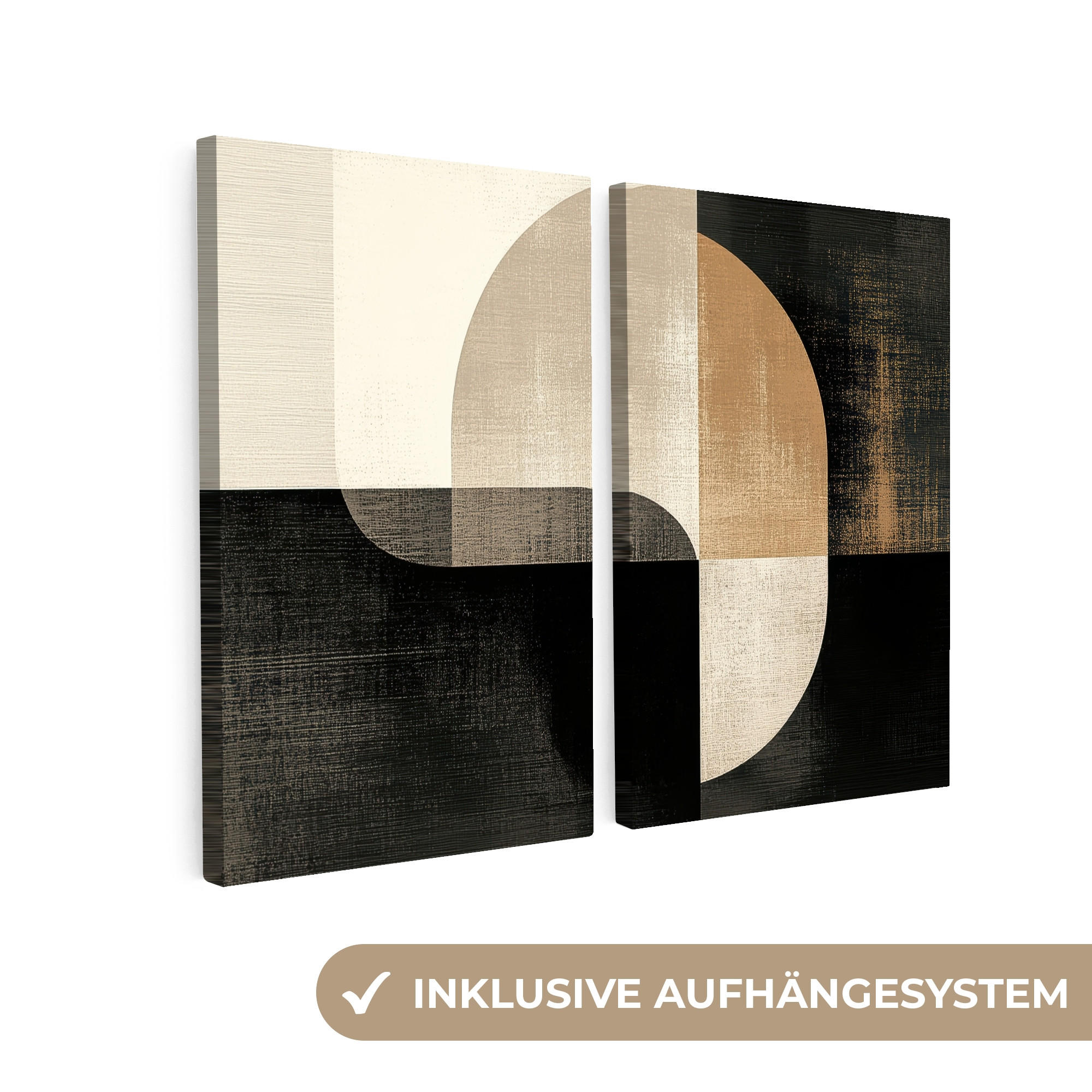 OBRAZ NA PLÁTNĚ 2dílná sada Tvary - abstraktní - zlaté 80x60 cm - černá, textil (80/60cm) - MuchoWow