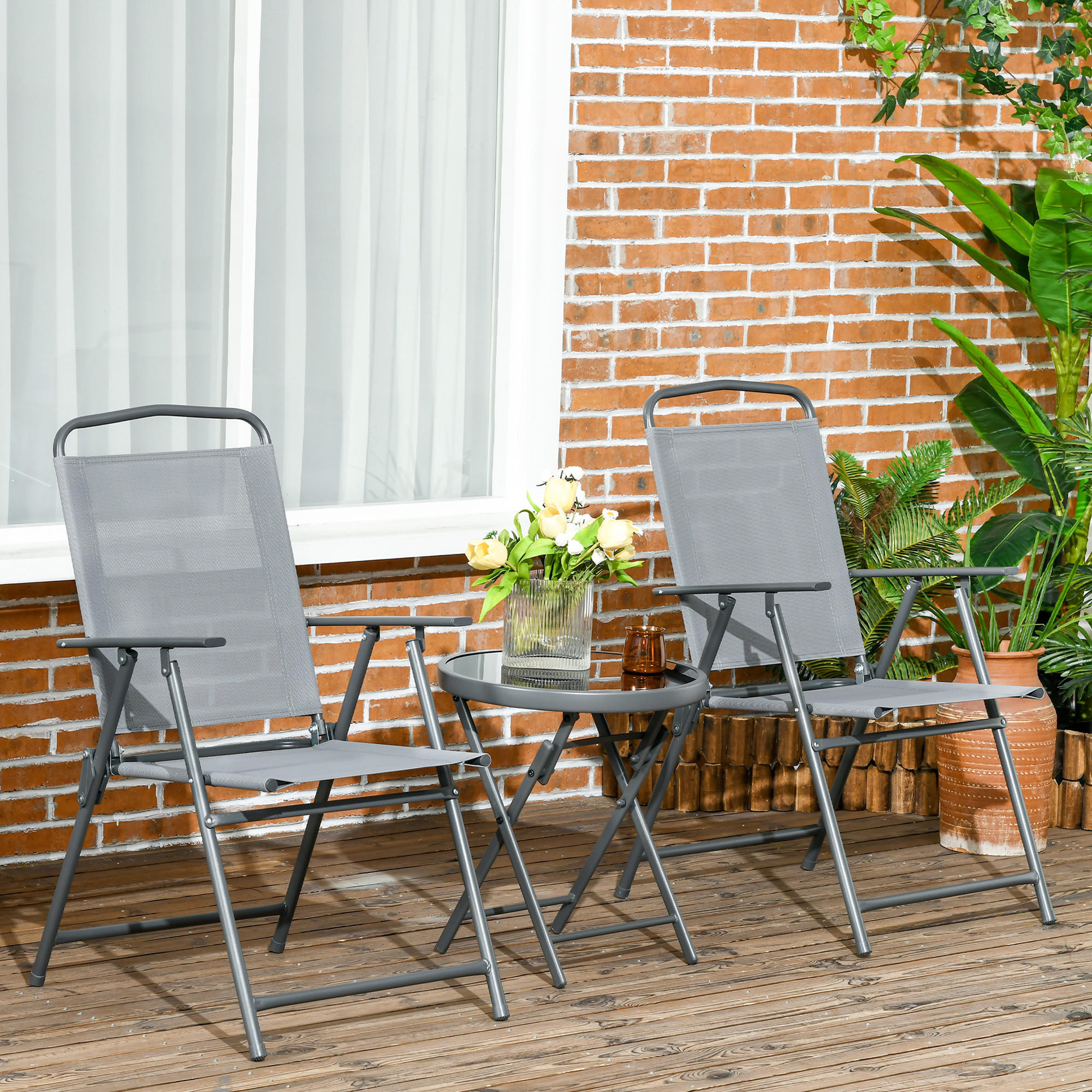 GARTENMÖBEL Set, Metall, Mesh, Hellgrau - Hellgrau, Textil/Metall - Outsunny