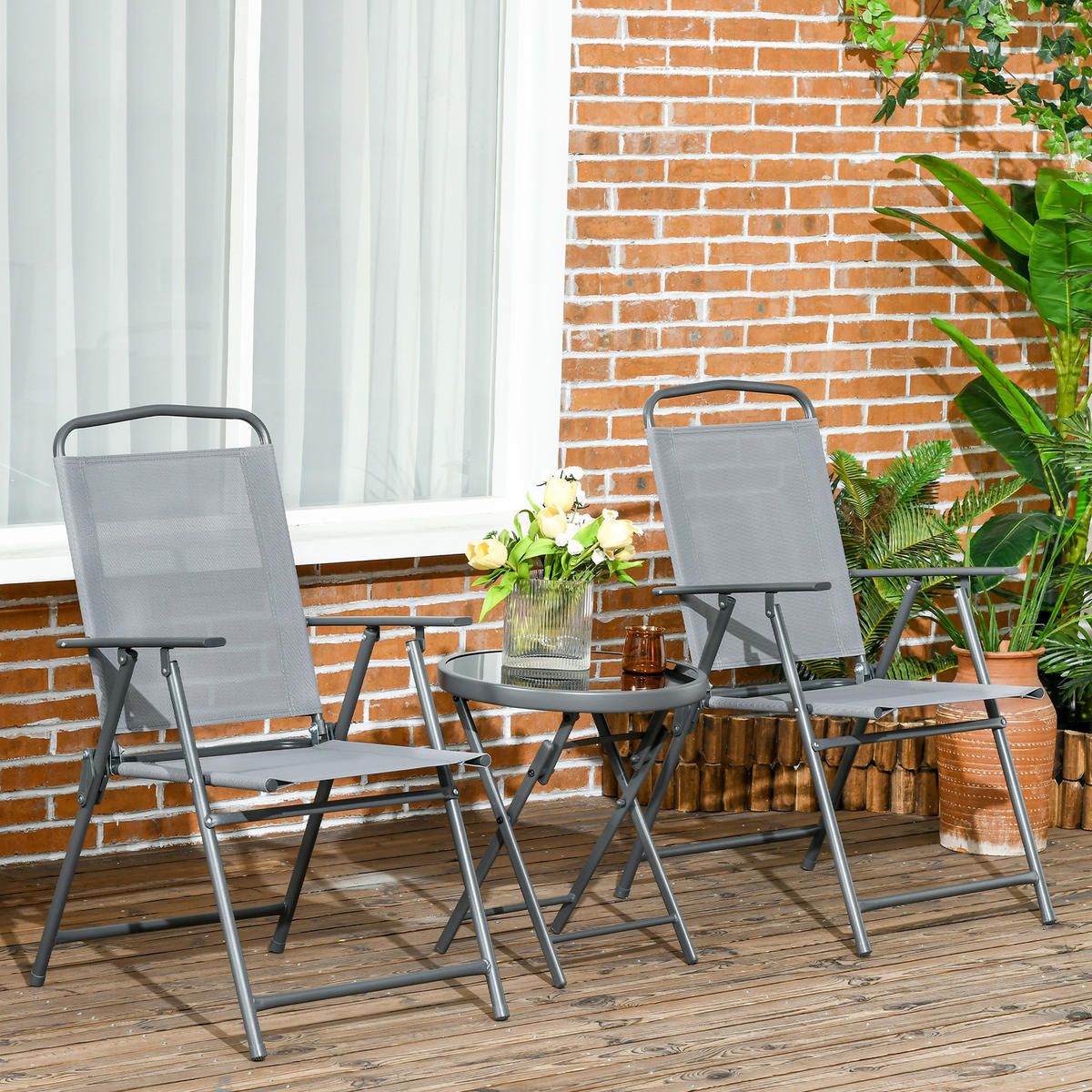 GARTENMÖBEL Set, Metall, Mesh, Hellgrau - Hellgrau, Textil/Metall - Outsunny
