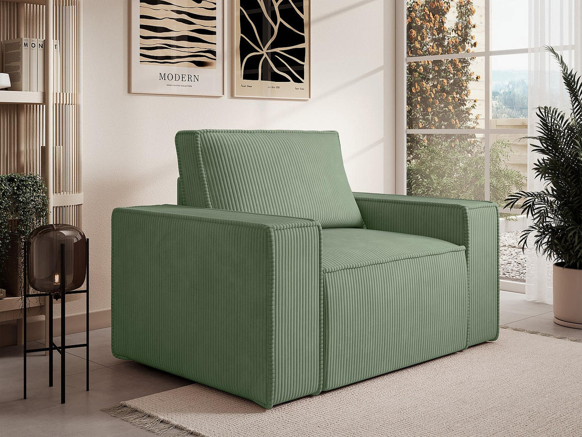 SESSEL mit gerader Rückenlehne - 1 Person - samt - mandelgrün Amelia - Grün, Textil (120/85/86cm) - Vente-Unique